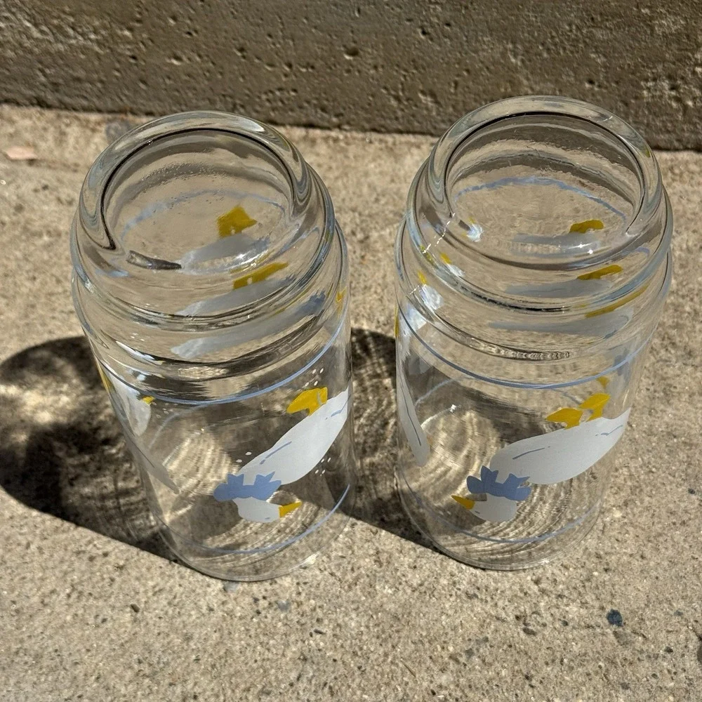 1980s Country Goose Drinking Glasses Blue Bow Farmhouse Cottage Country Kitchen